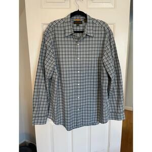 Timberland Mens XL Long Sleeve Button Up Polo 100% Cotton Plaid Gray White